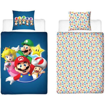 Juego de funda nórdica Mario Bros 25 x 4 x 30 cm Azul Cama de 140 2 Piezas