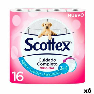 Papel Higiénico Scottex Original Blanco 16 Piezas (6 Unidades)