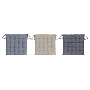 Cojín para sillas DKD Home Decor Beige Azul Poliéster Algodón Aluminio Azul marino Mediterráneo (3) (38 x 38 x 6 cm) (3 Unidades