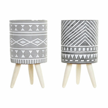 Macetero DKD Home Decor Gris Cemento Blanco Pino Boho (14,3 x 14,3 x 26,2 cm) (2 Unidades)