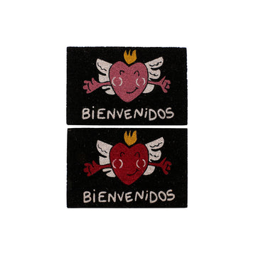 Felpudo DKD Home Decor Rojo Negro Rosa Goma Blanco 2 Unidades Fibra de coco (60 x 40 x 1,5 cm)