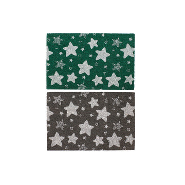 Felpudo DKD Home Decor Gris Goma Estrellas Blanco Verde 2 Unidades Fibra de coco (60 x 40 x 1,5 cm)