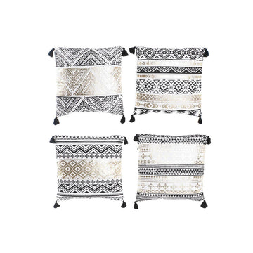 Cojín DKD Home Decor Negro Dorado Poliéster Algodón Aluminio Árabe (45 x 10 x 45 cm) (4 Unidades)