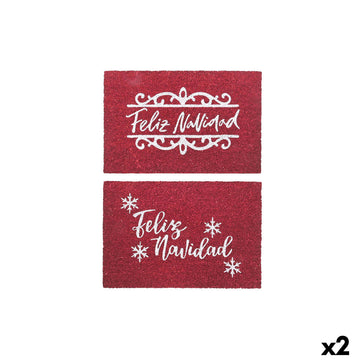 Felpudo DKD Home Decor Blanco Rojo PVC Fibra de coco 60 x 40 x 1,5 cm (2 Unidades)