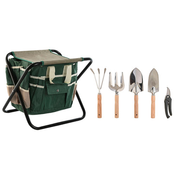 Kit de herramientas de jardinería Home ESPRIT Negro Verde Plateado Natural Poliéster Aluminio 7 Piezas