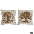 Cojín Home ESPRIT Blanco Natural Árbol Romántico 45 x 15 x 45 cm (2 Unidades)