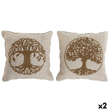 Cojín Home ESPRIT Blanco Natural Árbol Romántico 45 x 15 x 45 cm (2 Unidades)