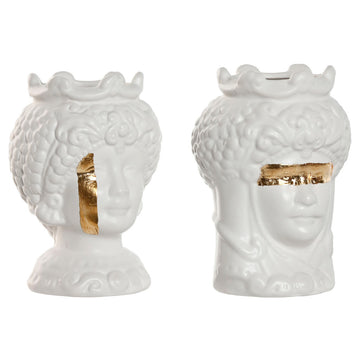 Macetero Home ESPRIT Blanco Dorado Porcelana 10 x 10 x 14 cm (2 Unidades)