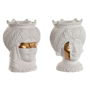 Macetero Home ESPRIT Blanco Dorado Porcelana 15 x 15 x 26.5 cm (2 Unidades)