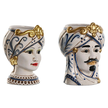 Macetero Home ESPRIT Azul Blanco Dorado Porcelana 15 x 15 x 26 cm (2 Unidades)