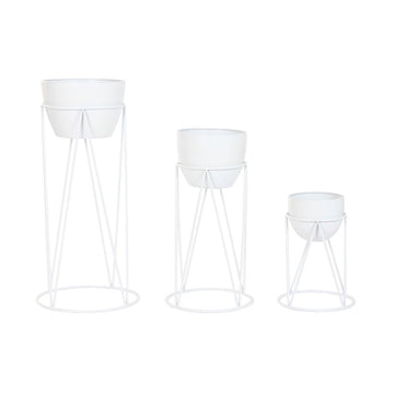 Macetero Home ESPRIT Blanco Metal Urbano 38 x 38 x 80 cm (3 Piezas)
