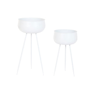 Macetero Home ESPRIT Blanco Metal Urbano 34 x 34 x 70 cm (2 Piezas)