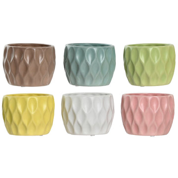 Macetero Home ESPRIT Amarillo Blanco Verde Rosa Dolomita Rombos 12 x 12 x 10 cm (6 Unidades)