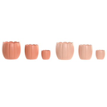 Macetero Home ESPRIT Terracota Rosa claro Cemento Shabby Chic 15 x 15 x 13 cm (3 Piezas) (2 Unidades)