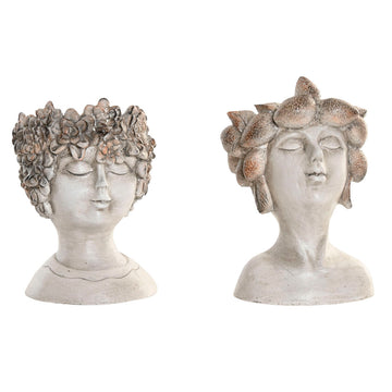 Macetero Home ESPRIT Gris Resina Cara Shabby Chic 18 x 15 x 23 cm (2 Unidades)