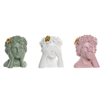 Macetero Home ESPRIT Blanco Verde Rosa Dorado Resina Urbano 16,5 X 16,5 X 20,5 cm (3 Unidades)