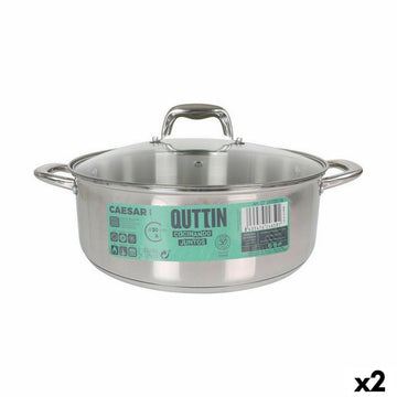 Cacerola con Tapa de Cristal Quttin Caesar ø 30 x 11,5 cm Acero (2 Unidades)