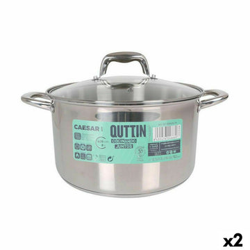 Olla con Tapa de Cristal Quttin Caesar Acero ø 26 x 15,5 cm (2 Unidades)