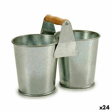 Macetero Ibergarden Marrón Plateado Madera Zinc Doble 20 x 15 x 10,2 cm (24 Unidades)