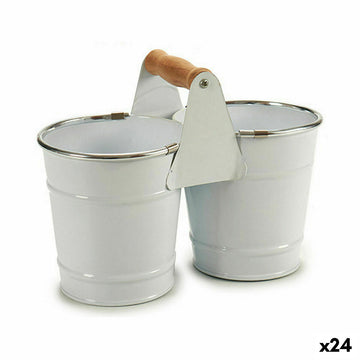 Macetero Ibergarden Blanco Plateado Madera Zinc Doble 20 x 15 x 10,2 cm 20,5 x 15 x 10,2 cm (24 Unidades)