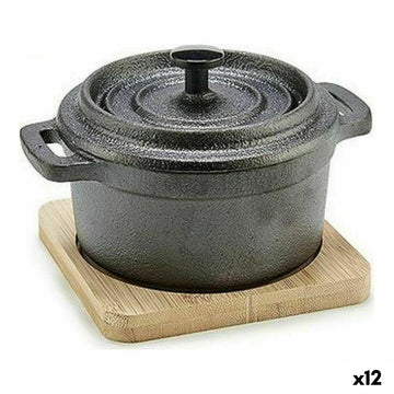 Cazuela Kinvara Marrón Negro Madera Bambú Hierro forjado 13 x 8,5 x 10 cm 10 x 8.5 x 13 cm 13 x 10 x 8,5 cm (12 Unidades)