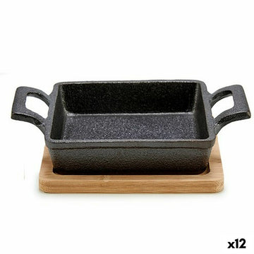 Cazuela para Servir Tapas Kinvara Marrón Negro Madera Bambú Hierro 19 x 5 x 14 cm 14 x 5 x 18,5 cm (12 Unidades)