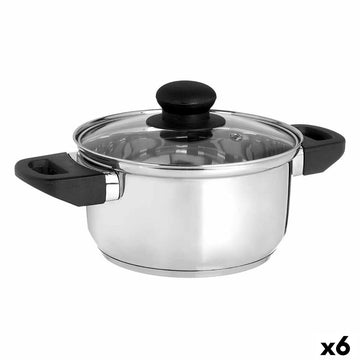 Cacerola con Tapa de Cristal Kinvara Transparente Plateado 1,8 L 28 x 9 x 18 cm (6 Unidades)