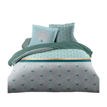 Juego de funda nórdica HOME LINGE PASSION Blanco Verde Verde Esmeralda Cama doble 240 x 260 cm