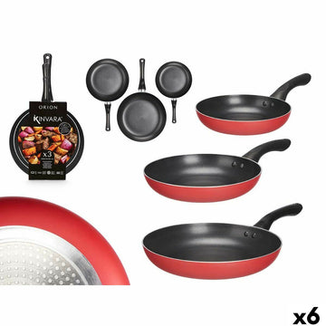 Set de Sartenes Kinvara Negro Rojo Aluminio Baquelita 20 x 4 cm 28 x 5 cm 24 x 4,5 cm 28,5 x 46 x 14,5 cm (6 Unidades)